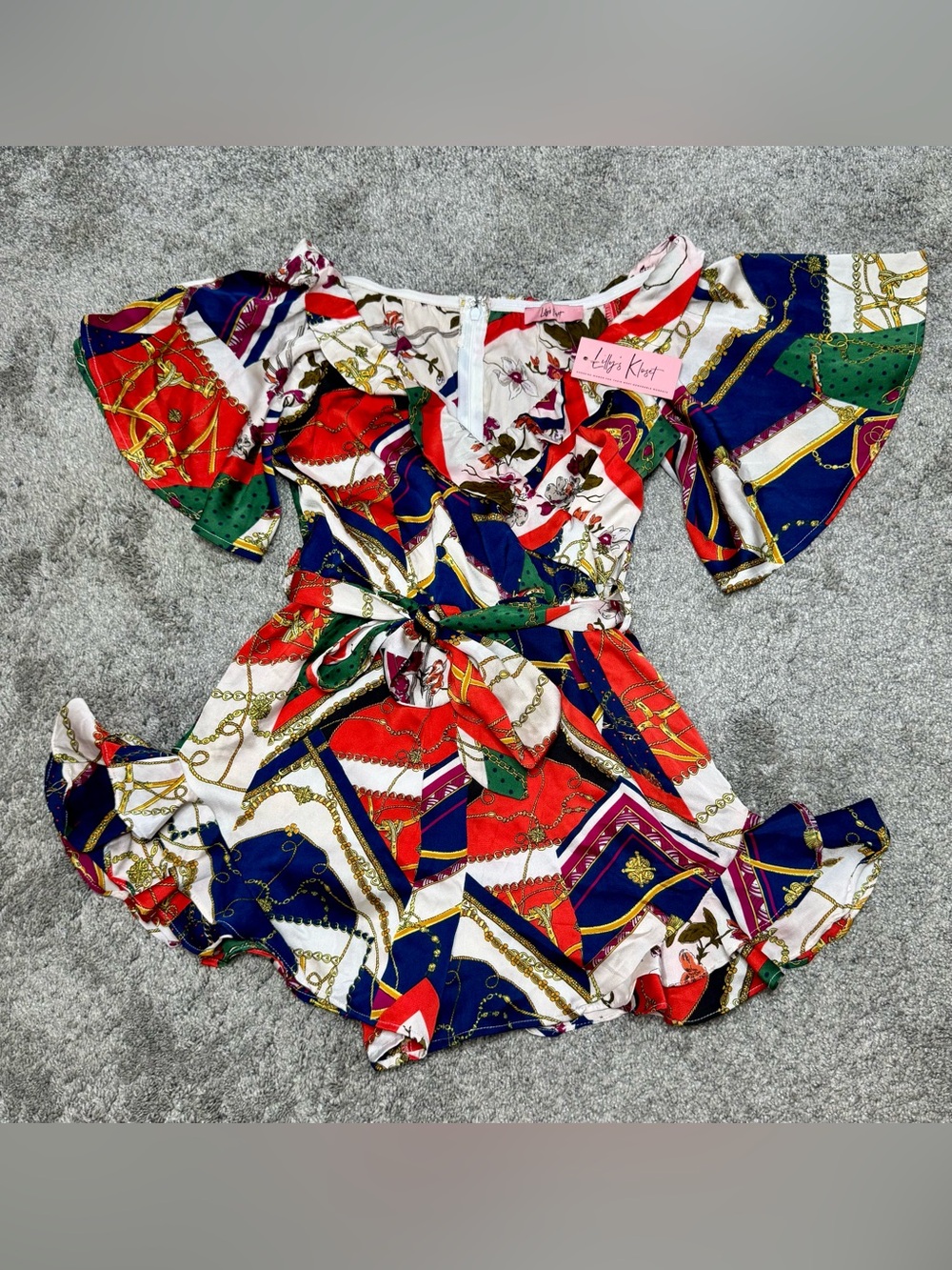 Lilly’s Kloset- NWT Versace Chain & Scarf Print Romper-Small